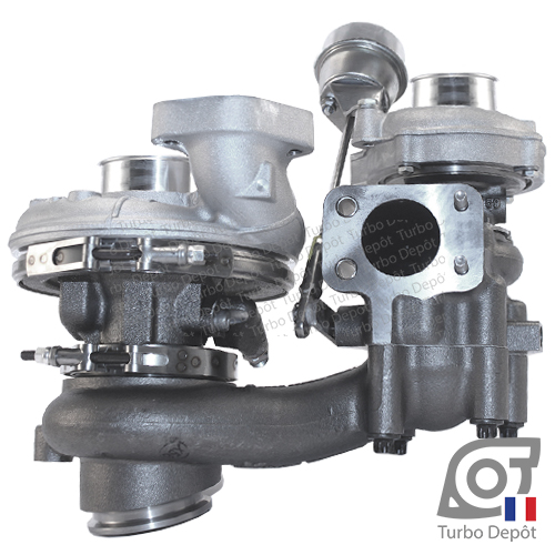 Ensemble bi-turbos TR10496C pour BORGWARNER 1000-970-0057, 1000-970-0182, face 1 sur IVECO DAILY (2013 à 2016) 3.0D 204cv, 504382355, 5801888825, 5801601316, 5801601355, 500060376